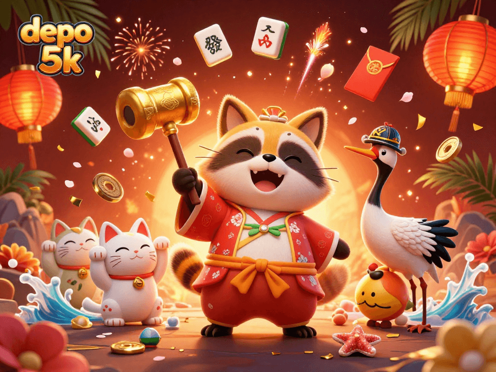 Experience the thrill of gaming with depo 5k in this vibrant 3D casino scene.